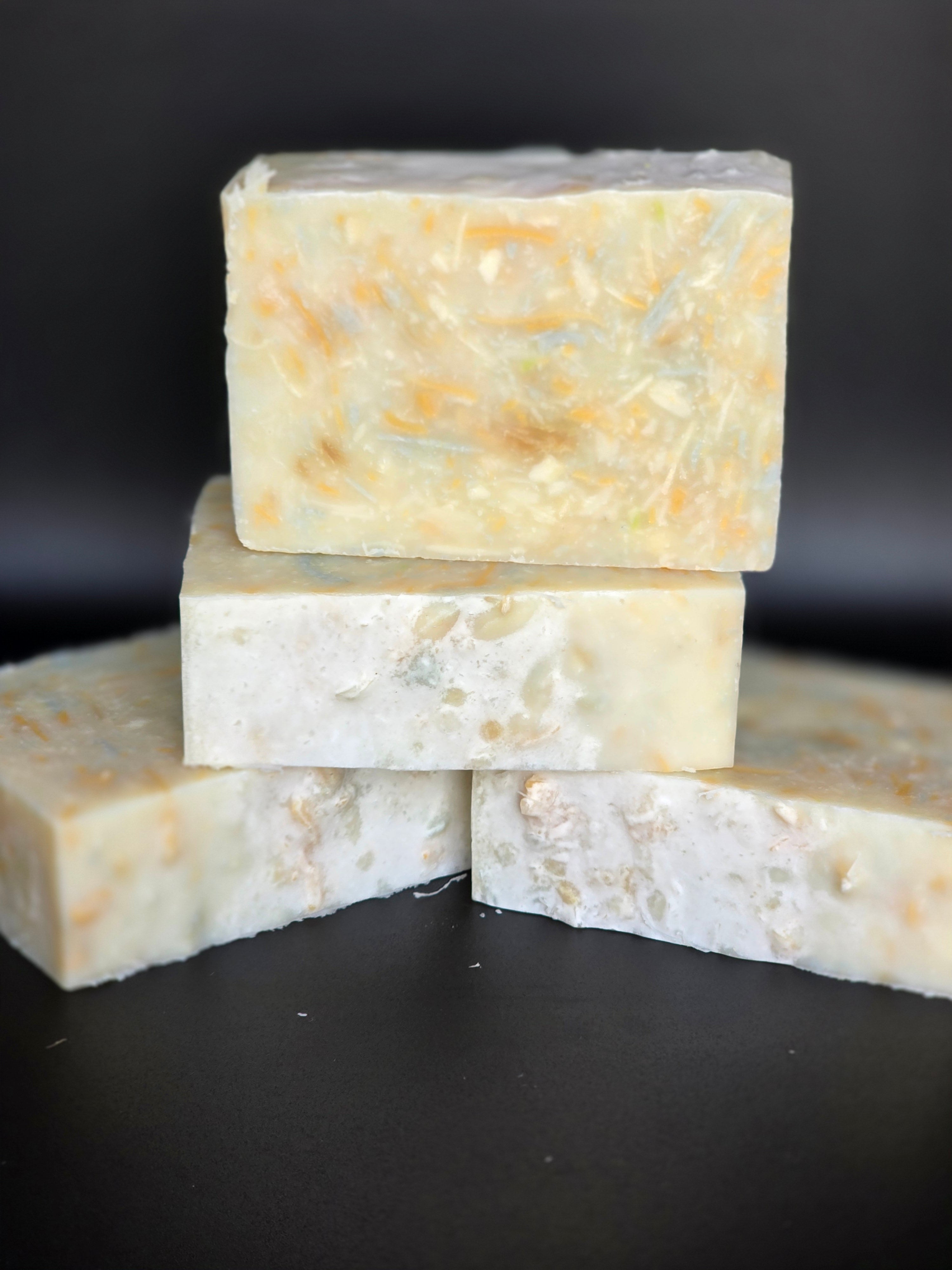 Upcycle Champagne - a handcrafted cold process soap made in small batches using recycled soap shavings from previous MessyMessy1 batches, creating a unique confetti-style design with a light champagne-inspired scent.