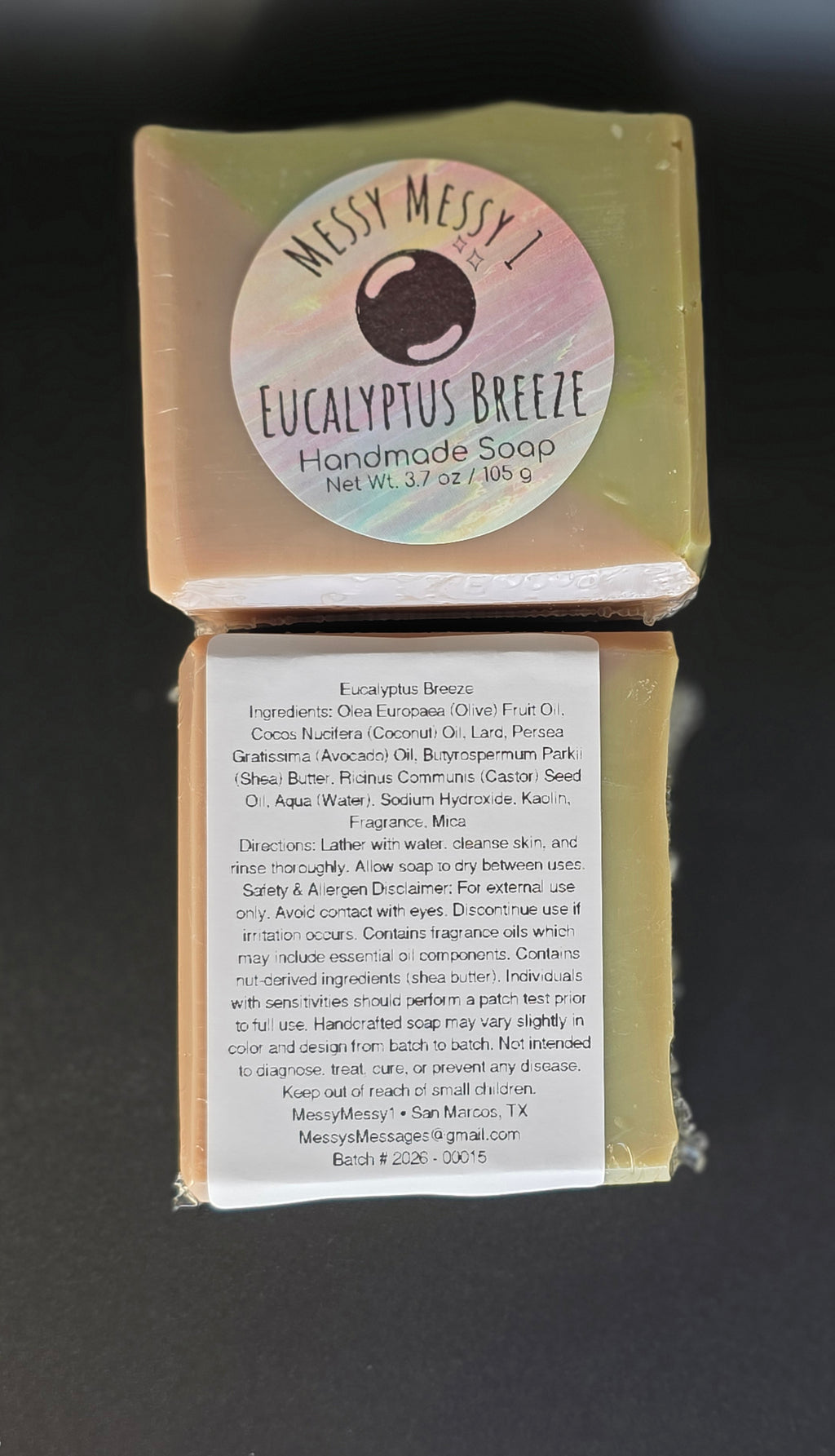 Eucalyptus Breeze - a handcrafted cold process soap made in small batches with a fresh eucalyptus and spearmint scent and a clean, spa-inspired design