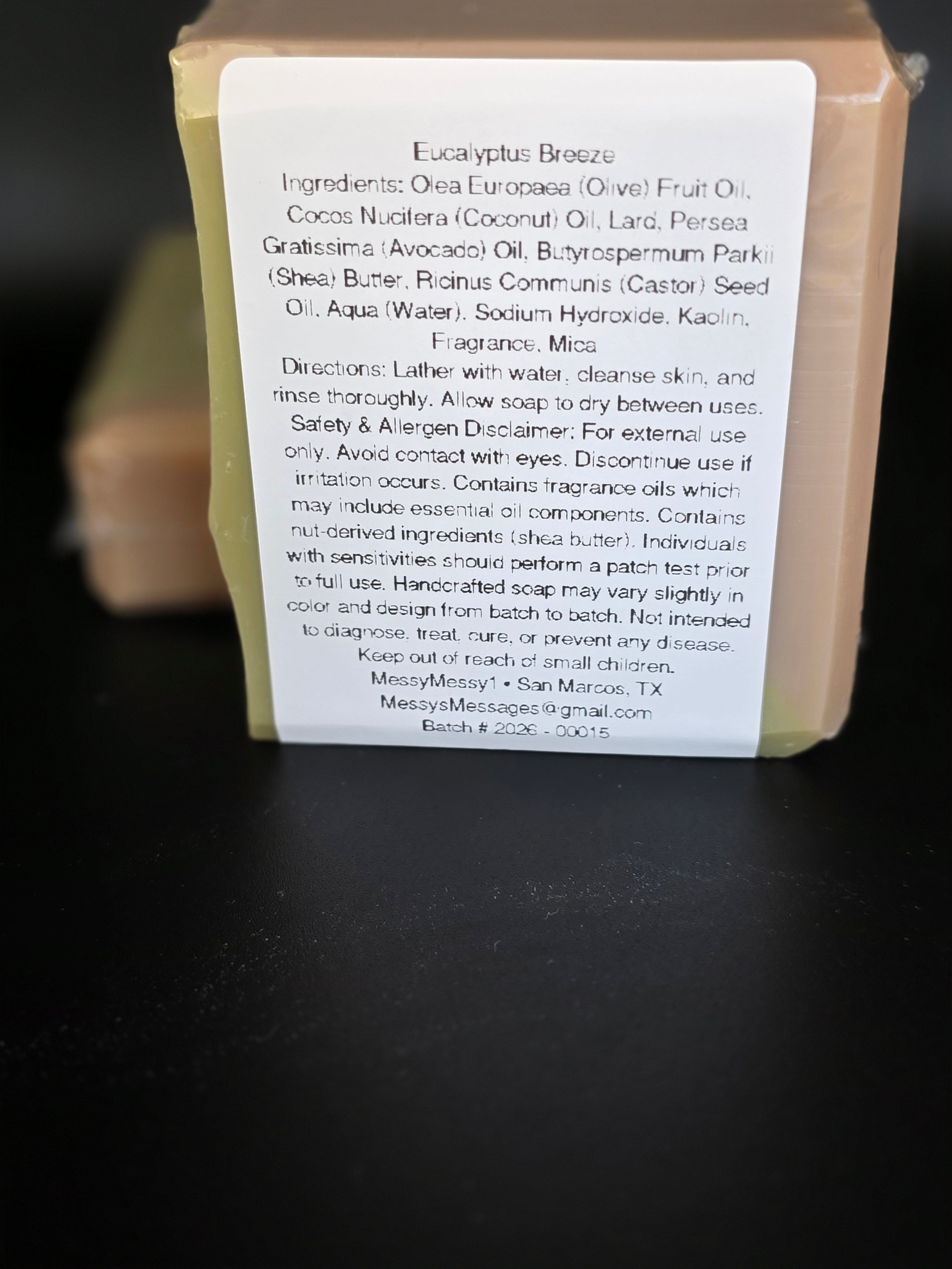 Eucalyptus Breeze - a handcrafted cold process soap made in small batches with a fresh eucalyptus and spearmint scent and a clean, spa-inspired design