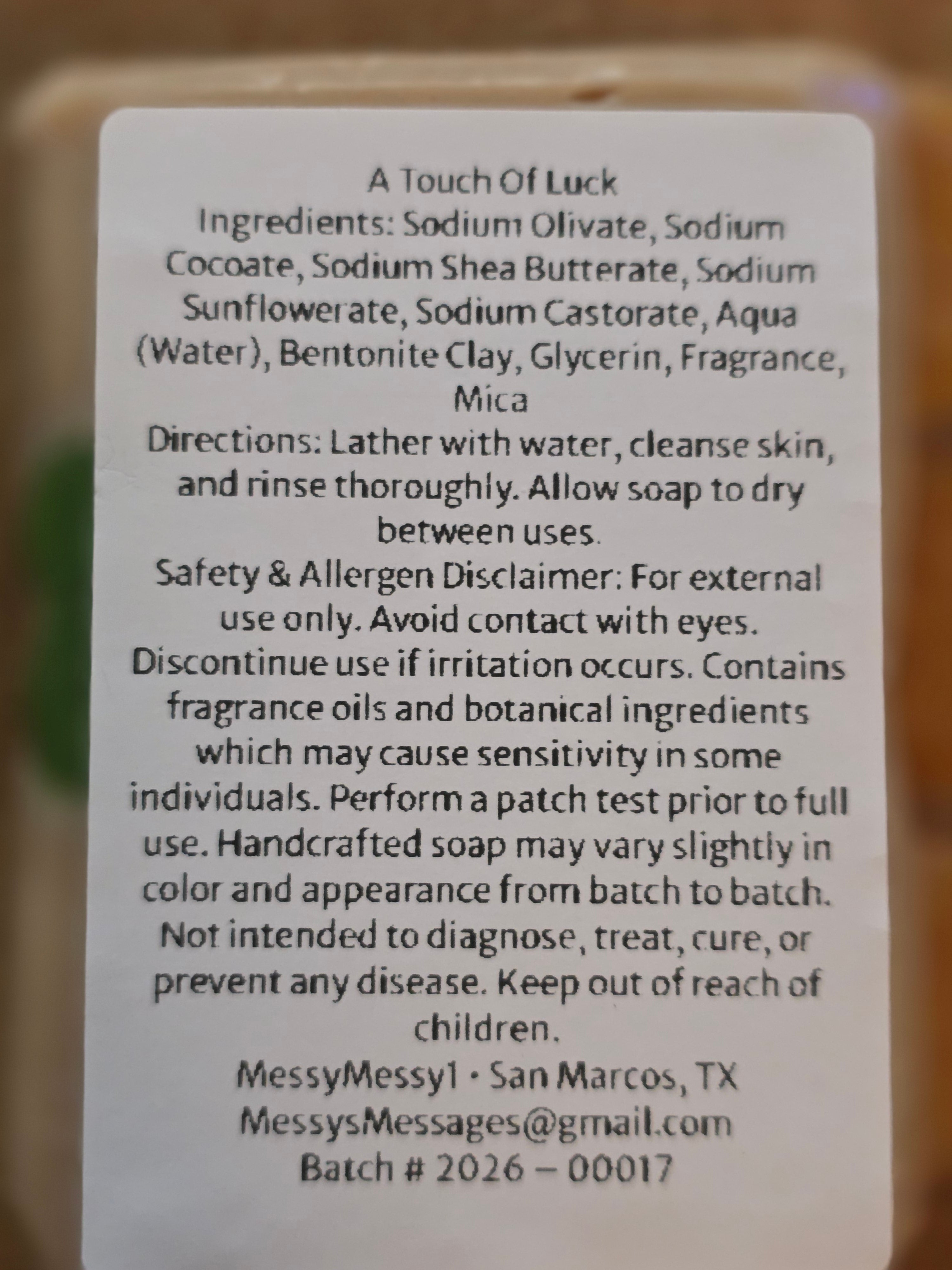 A Touch of Luck – Handmade Artisan Soap | Fresh Herbal Bar | Small Batch Cold Process Soap